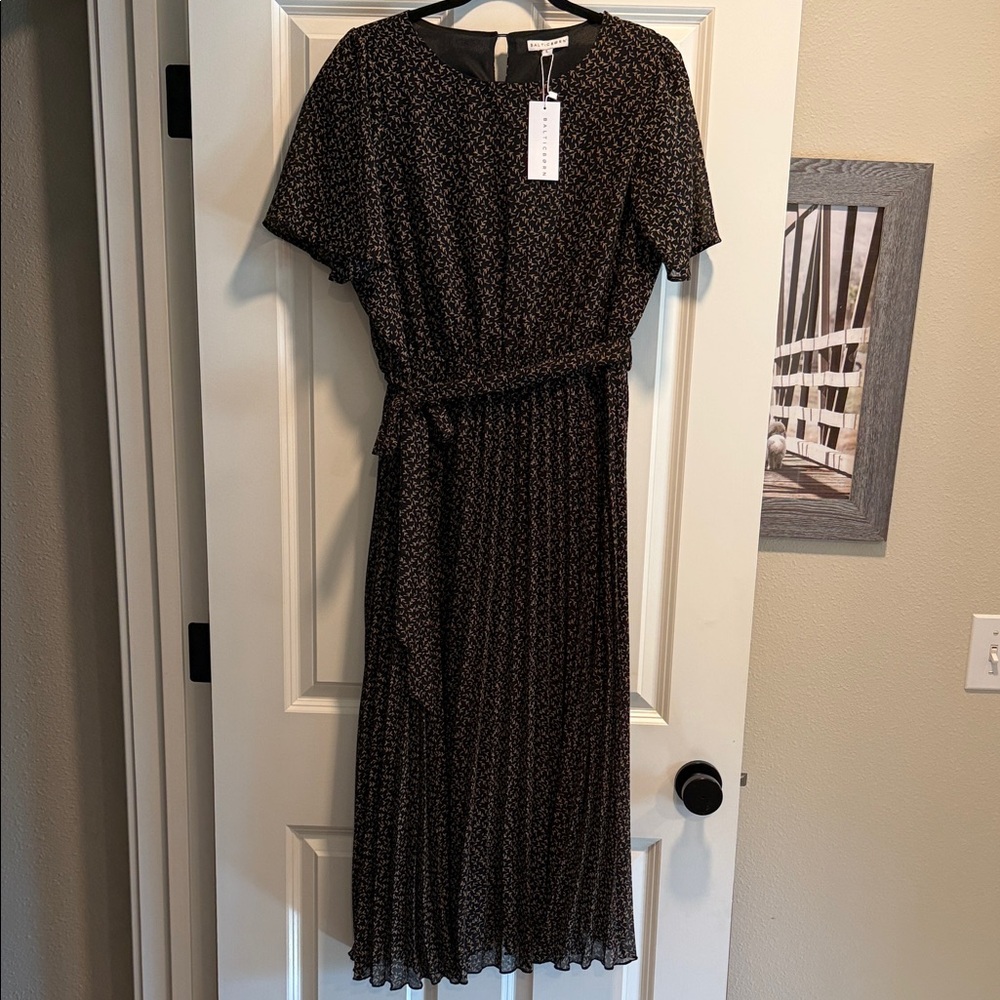 Baltic Born Black Floral Midi Dress with Belt